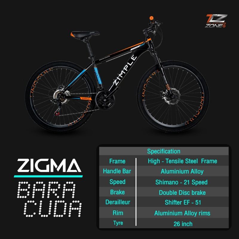 🔥 Zimple รุ่น BARACUDA จักรยานเสือภูเขา ขนาด 26 นิ้ว เกียร์ SHIMANO 21 สปีด แท้จากญี่ปุ่น คละสี