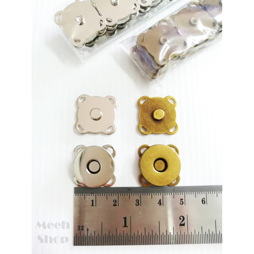 (ห่อละ 10 ชุด) กระดุมแป๊ะแม่เหล็ก แบบสอย 18 มิล สีเงิน, สีเหลืองดำ