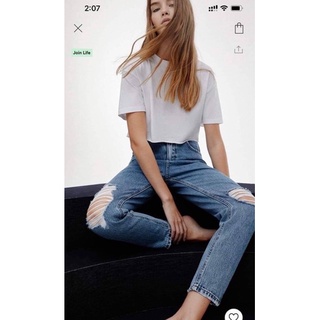 PB⏸PULL&amp;BEAR RIPPED MOM JEANS กางเกงยีนส์ขายาวทรงmomเอวสูงแบรนด์