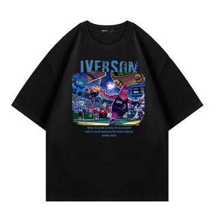 [S-5XL] เสื้อยืดแขนสั้น ผ้าฝ้าย พิมพ์ลายการ์ตูน star Iverson ทรงหลวม แฟชั่นฤดูร้อน สําหรับผู้ชาย และผู้หญิง