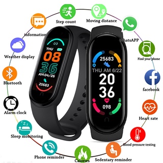 M6 นาฬิกาอัจฉริยะ Smartwatch สายรัดข้อมืออัจฉริยะ สมาร์ทวอทช์ สร้อยข้อมือกีฬา นาฬิกาบลูทูธอัจฉริยะ นาฬิกาสมาร์ท นาฬิกาออกกำลังกาย กันน้ำ