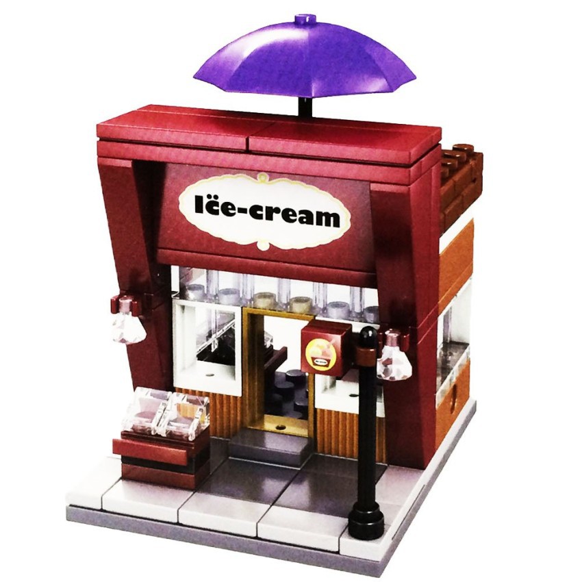 ตัวต่อ SEMBO BLOCK LEGO ชุด Mini Street - ร้านค้าไอศครีม  จำนวน 113 ชิ้น สามารถนำร้านอื่นมาต่อเป็นเมืองได้