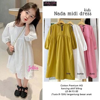 Nada Midi Dress KIDS WD ผ้าฝ้ายเรยอน VISCOSE LD 84 ซม. PB 85 ซม. 8-12 ปี (อ่านรายละเอียดก่อนสั่งซื้อ) ชุดมิดี้เด็กผู้หญิง KIDS Gamis Girls Midi Dress KIDS Plain