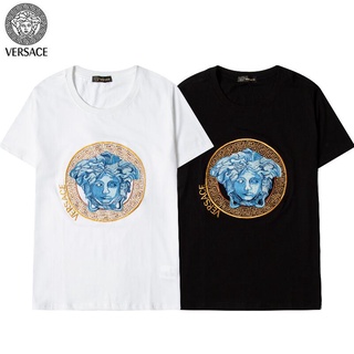 เสื้อยืดแขนสั้น ผ้าฝ้าย ปักลาย Versace แฟชั่นสําหรับผู้ชาย และผู้หญิง