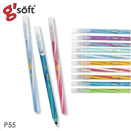 ปากกา ปากกาลูกลื่นน้ำเงิน รุ่น P55 หัว0.5mm ยี่ห้อ G'soft ราคาต่อ 1 ด้าม