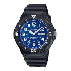 Casio Standard นาฬิกาข้อมือผู้ชาย สายเรซิ่น สีดำ/น้ำเงิน รุ่น MRW-200H,MRW-200H-2B2,MRW-200H-2B2VDF