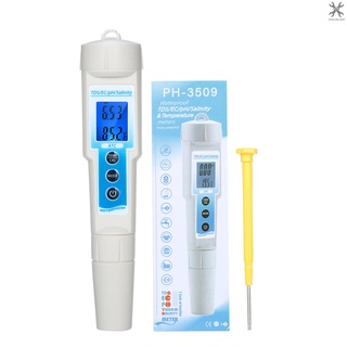 [toolhelper] 5-in-1 เครื่องวัดค่า pH กันน้ํา อเนกประสงค์ TDS EC pH ความเค็ม อุณหภูมิ คุณภาพน้ํา แสงสีฟ้า