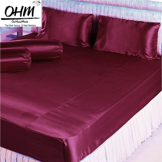 OHM ผ้าปูที่นอน ผ้าเครปซาติน 220 เส้น ขนาด 6 ฟุต 5 ชิ้น (สีแดงเลือดนก)