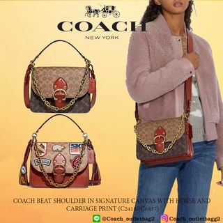 COACH C2418 BEAT SHOULDER IN SIGNATURE CANVAS WITH HORSE AND CARRIAGE PRINT