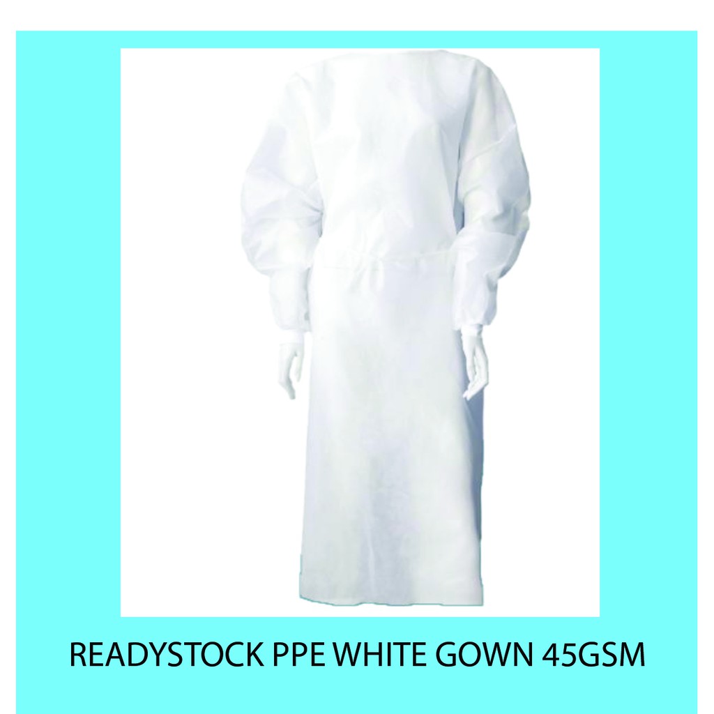 STOK ISOLATION PPE GOWN 45GSM - ชุด PPE APRON PPE - BAJU PPE NON WOVEN