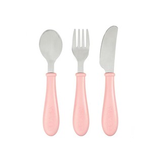 BEABA ชุดช้อนส้อมและมีด Stainless steel training cutlery Knife / Fork / Spoon - LIGHT PINK