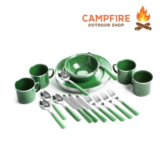 Thous Winds Deluxe 24-Piece Enamel Tableware Set สีเขียว ชุดจาน ที่สายแค้มป์