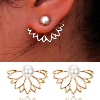 2020 Lotus pearl Jacket Flower Stud Earrings For Women fashion Jewelry Double Sided Gold Silver Plated earrings