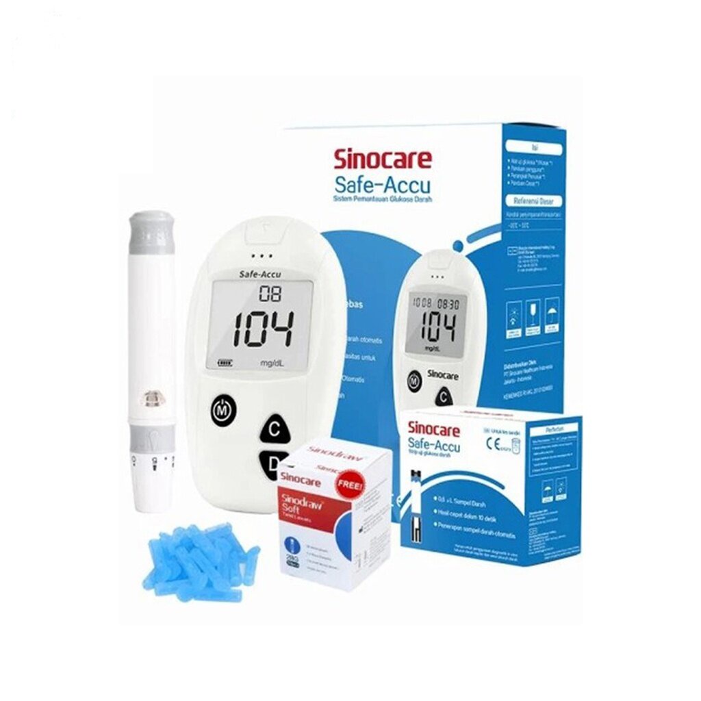 เครื่องวัดน้ำตาลในเลือด Sinocare Safe-Accu (อุปกรณ์เสริม:แผ่นตรวจ 50ชิ้น+ อุปกรณ์สำหรับปากกาเจาะเลือด 50ชิ้น)