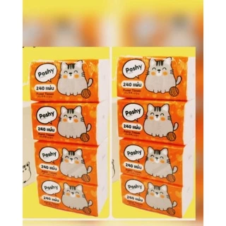 กระดาษทิชชู่ พอชชี่ Poshy 240 แผ่น 1 แพคมี 4 ห่อ ขาย 2 แพค 8 ห่อ 220 บาท กระดาษทิชชู่เช็ดหน้า ทิชชู่พอชชี่