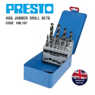 ดอกสว่านเจาะเหล็ก Presto 13 ตัว/ชุด (ขนาด 1/16" มม. - 1/4" มม.) ผลิตในประเทศ อังกฤษ Made in UK คุณภาพสูง