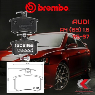 ผ้าเบรคหลัง BREMBO Audi A4 B5 (1.8) ปี 95-97 (P85013B)