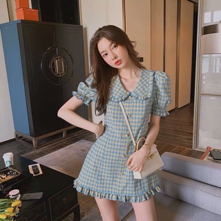 🍏Apple Blue scott dress 🔸งานนำเข้า พร้อมส่ง มินิเดรสลายสก็อต