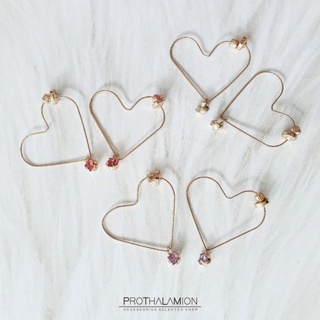 Chic Heart Hoop with Diamond Clip Earrings : ต่างหูหนีบ ตุ้มหูหนีบ แบบ ห่วง รูป หัวใจ ประดับ เพชร สี ทอง ชมพู ม่วง