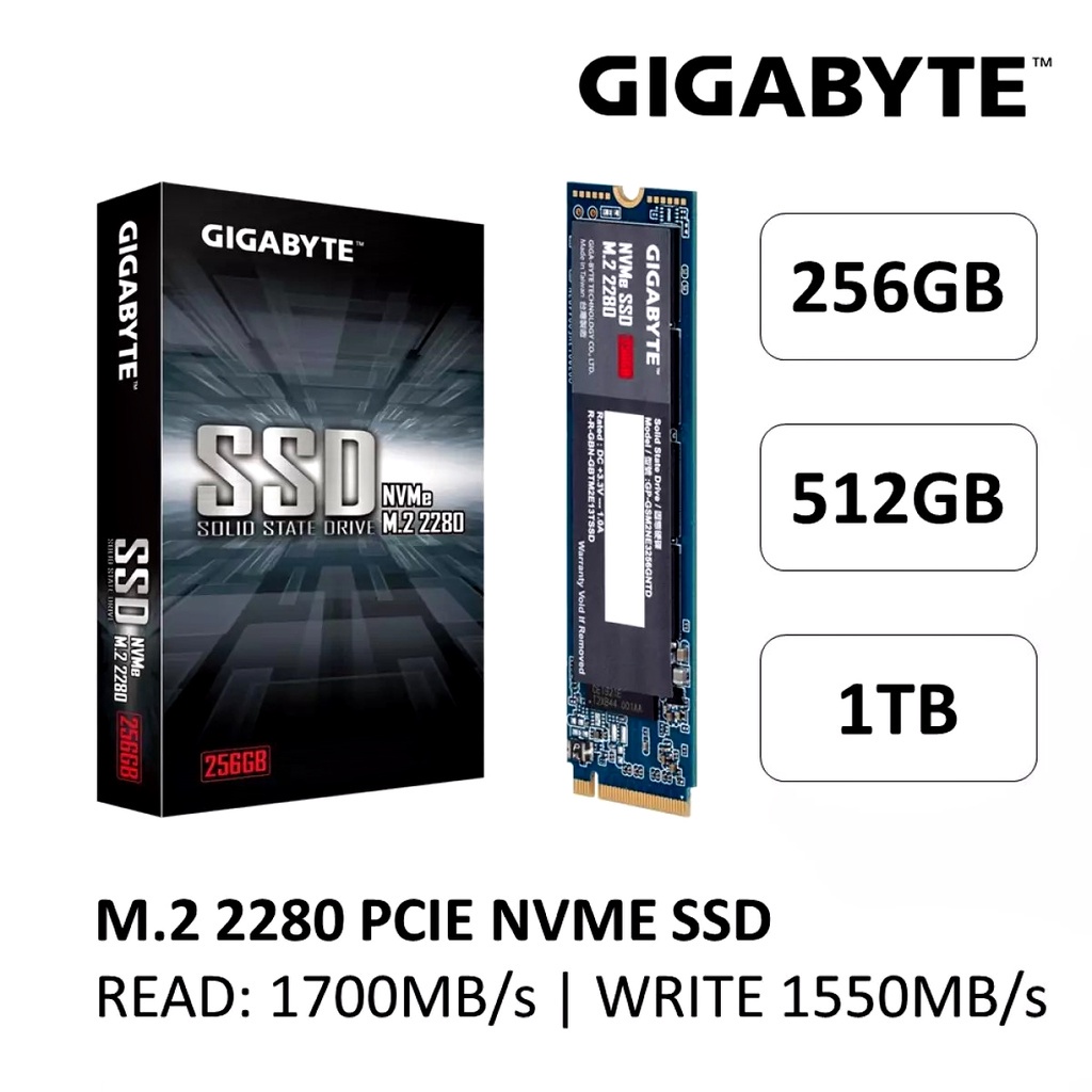 128,256,512GB SSD (เอสเอสดี) GIGABYTE NVME PCI-Express 3.0 x4, M.2 2280 (GP-GSM2NE3256GNTD)