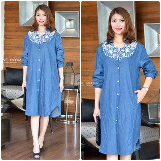 Floral Perform and Embroider With Premium Wash Jean ShirtDress