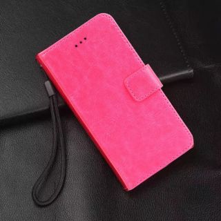 เคสปกหนังHUAWEI Y6 2018 สีHOT PINK แถมสายคล้องมือ