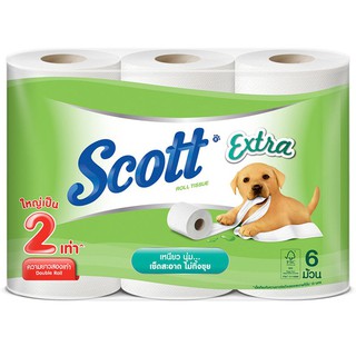 ว๊าว🍟 สก็อตต์ กระดาษทิชชู่ ดับเบิ้ลโรล แพ็ค 6 Scott Extra Tissue Double Roll Pack 6