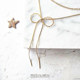 Ribbon Multi Layer Chain Necklace : สร้อย คอ โซ่ 2 ชั้น โบว์ ริบบิ้น