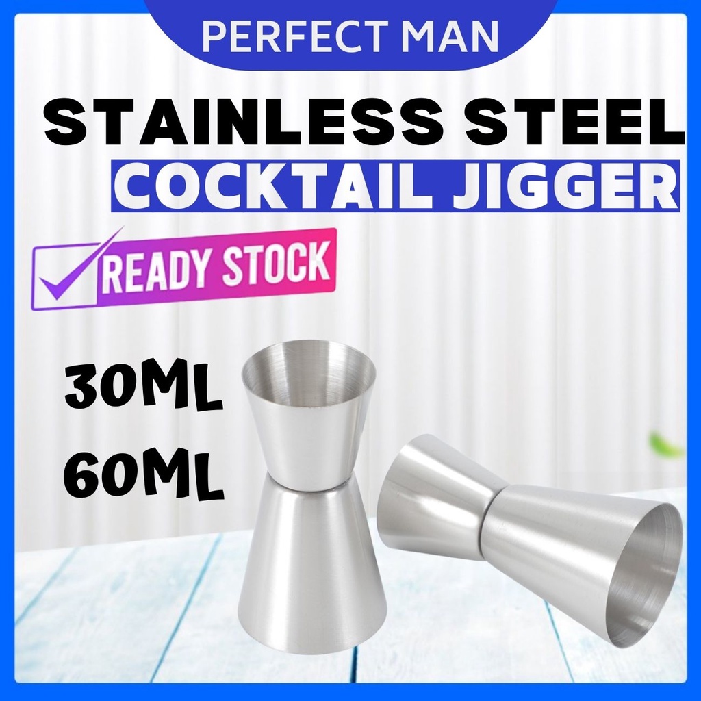PM - Cocktail Jigger Double Wine Measuor ถ้วยตวงสแตนเลสสเกล 30ML 60ML สีเงิน