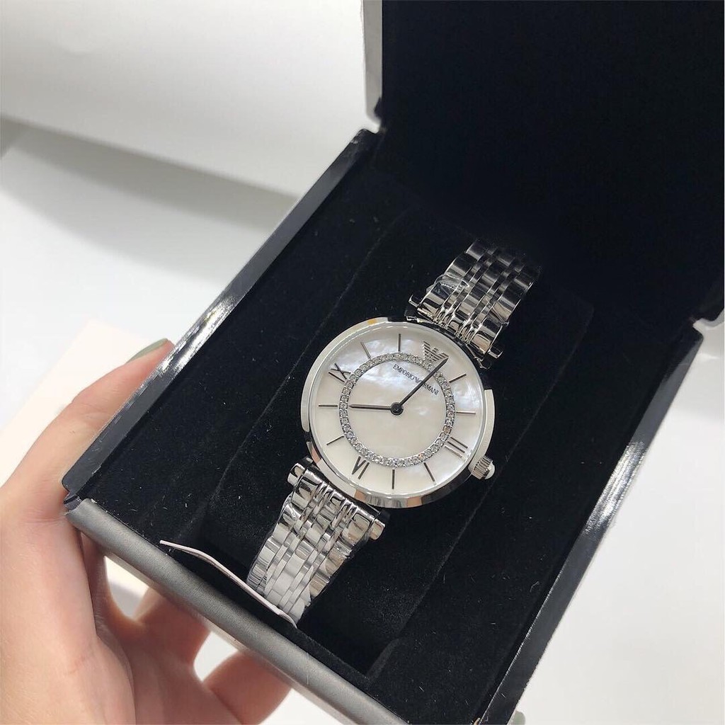 นาฬิกา mini silver แบรนด์  Emporio Armani mini mother of pearl watch