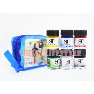 ST Professional Acrylic Artist Color เอสที ชุดสีอะคริลิค สีอะคริลิค 15 ml ชุด 6 สี แบบขวดแก้ว