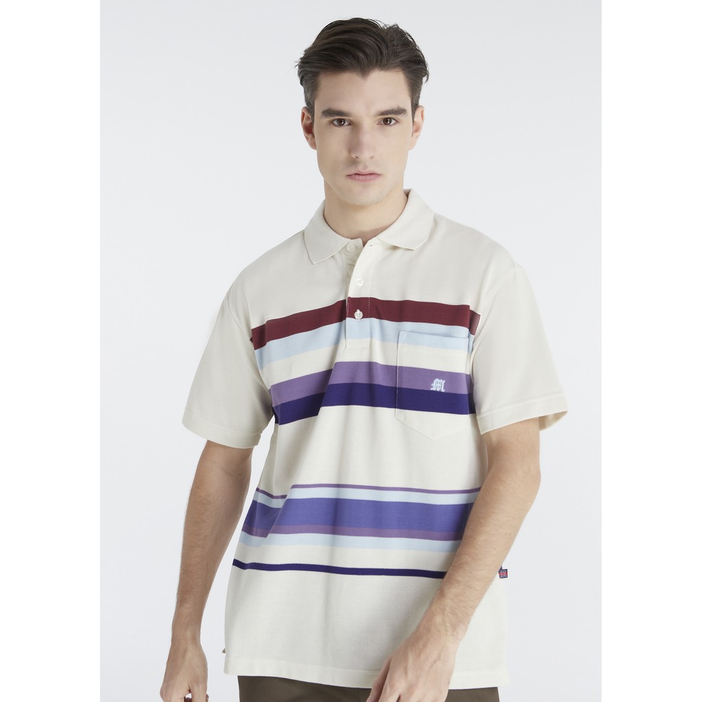 เสื้อโปโลแขนสั้นผู้ชายมีกระเป๋า Maximo Dente คอปก ลายริ้ว คลาสสิค สไตล์ยุโรป สำหรับผู้ใหญ่ รุ่น CV-3