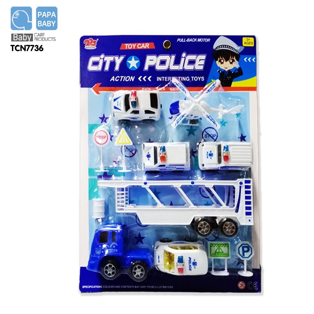 FIN ชุดรถและเครื่องบินตำรวจของเล่นแบบแผง 11 ชิ้น City police toy set รถมีเกียร์สามารถพุ่งไปด้านหน้าไ