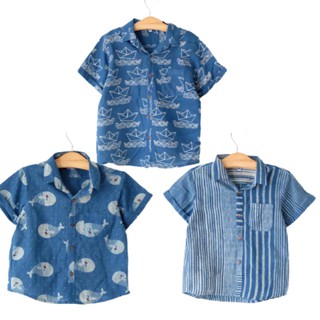 เสื้อเชิ้ตเด็กผู้ชาย Shirt Boy ลาย : ครามบาร์โค๊ด,ลายเรือใบ, ลายปลาโลมา