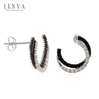 Lenya Jewelry ต่างหูเงินแท้925 ดีไซน์เรียบหรู ประดับด้วยนิล (Black Spinel) คิวบิกเซอร์โคเนีย(Cubic Zirconia)