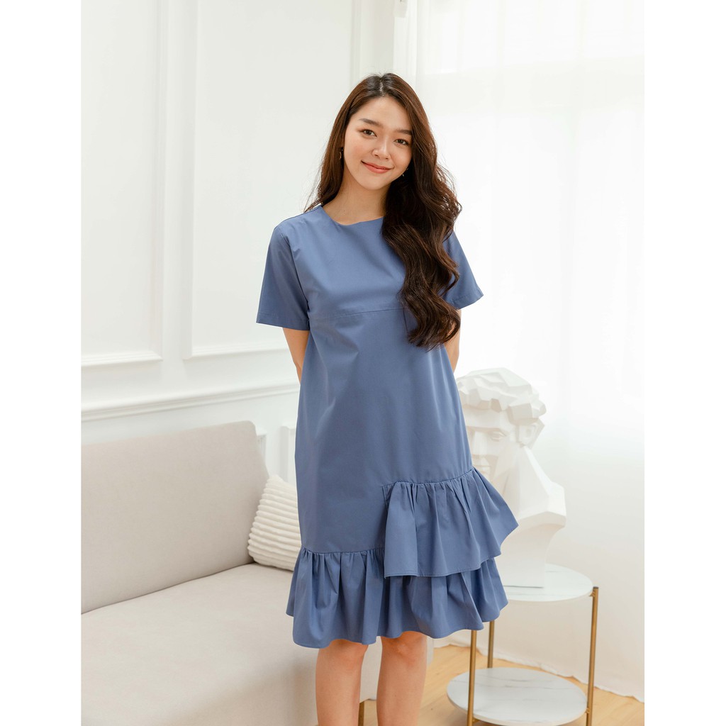Lisa SideRuffle Dress Blue puremomandkids ThaiPick