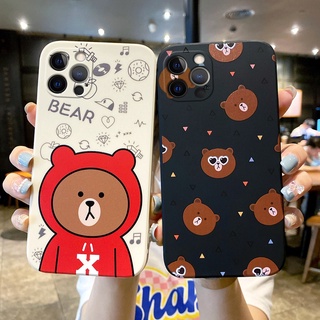 เคส iPhone 14 Plus 13 12 11 Pro XS Max Mini X XR 8 7 6 6S Plus การ์ตูนน่ารัก หมีบราวน์ ขอบตรง ซิลิโคนนิ่ม เคสโทรศัพท์