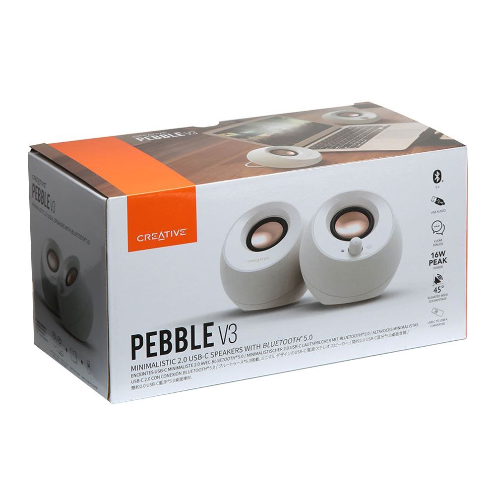 Creative Pebble V3 (White) Minimalistic 2.0 USB-C Speakers with Bluetooth 5.0