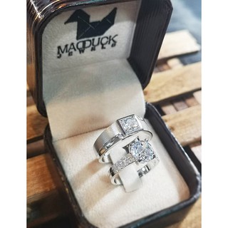 Madduckjewels แหวนเงินแท้ เพชร CZ ชุบโรเดียม RG1716WGR-RG1702