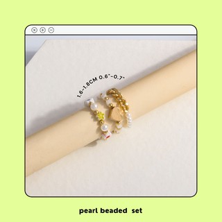 แหวนไข่มุกเซ็ต 3pcs beaded pearl resin ring set