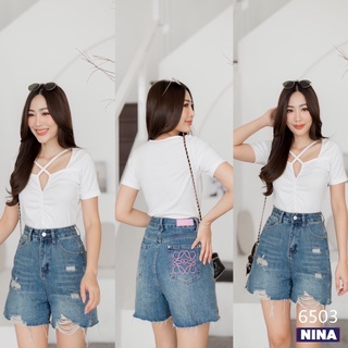 👖NN-ST🌟 6503 งานกางเกงยีนส์ขาสั้นสามส่วนเอวสูง ปรี๊ด ผ้าไม่ย…