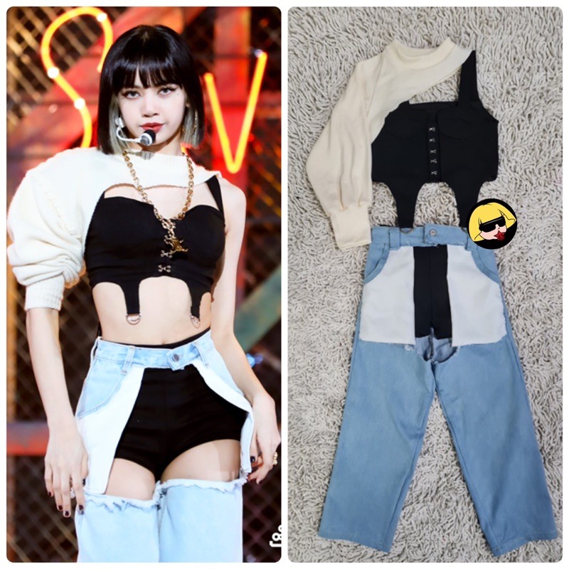 Babygaga ชุดลิซ่า ชุดLisa ชุดแบล็คพิ้งค์ ชุดเด็ก ชุดBlackpink ชุดเต้นชุดโคฟ รับตัดชุด Lisa Pretty Sa