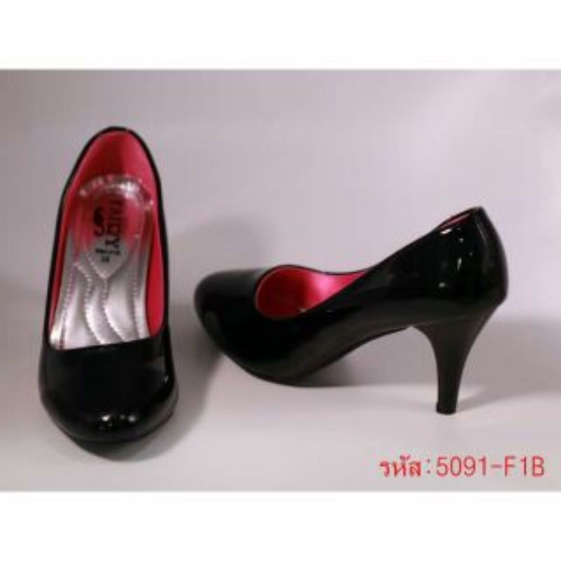 Ballet Shoes รองเท้าผ้าใบแฟชั่นผู้หญิง รองเท้าคัชชู FAIRY หนังแก้ว ส้นสูง 3 นิ้ว รุ่น 5091-F1B