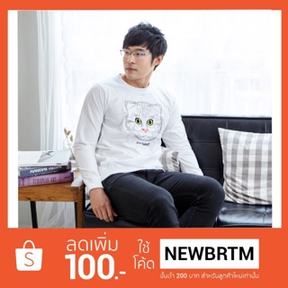 เสื้อแขนยาว Sweater ปัก ลายแมว ผ้านุ่ม COTTON 100%