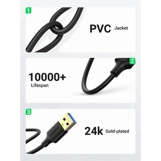UGREEN รุ่น US128 สายUSB to USB Male to Male Type A to Type A USB 3.0 หัวต่อชุบทอง สายยาว 1-3m