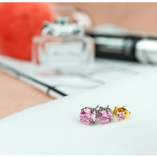 ต่างหูสำหรับผิวแพ้ง่ายและเด็ก ต่างหูเพชรชมพู นำเข้าจากU.S.A ต่างหู ตุ้มหู  ต่างหูเพชร เครื่องประดับ 