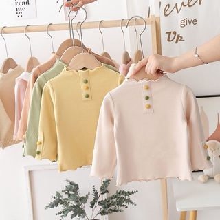 เสื้อยืดเด็ก 6เดือน-2 ขวบ ผ้านิ่มcotton100% เสื้อยืดสีพื้น     สาวฤดูใบไม้ผลิและฤดูใบไม้ร่วงผ้าฝ้ายแขนยาวต่างประเทศTเสื้