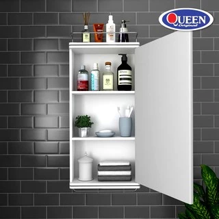 [ขายดี] Queen Step ตู้เก็บของในห้องน้ำ พร้อมกระจก ขนาด 31.5x64x12 ซม.
