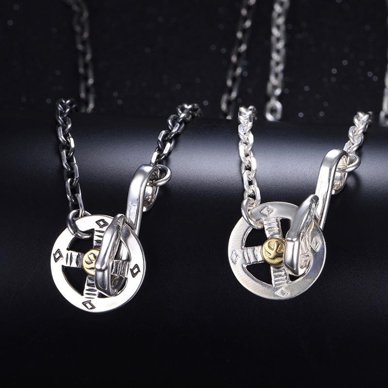 Angel s wish retro silver too horn chain set Takahashi Goro style feather necklace Men sweater