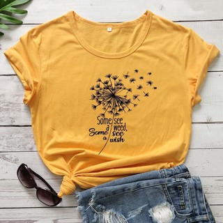 เสื้อยืดพิมพ์ลาย See A Weed Some A Wish Aesthetic Dandelion Botanical แฟชั่นสตรี